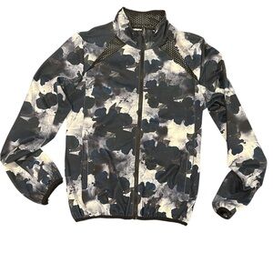 Women’s Zyia Floral Print Jacket athletic zip blue small top workout active mesh